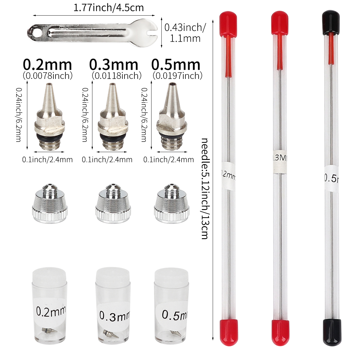 Airbrush Kit With Mini Compressor - 3 sztuk zestaw 0.2/0.3/0.5mm dysza aerografu