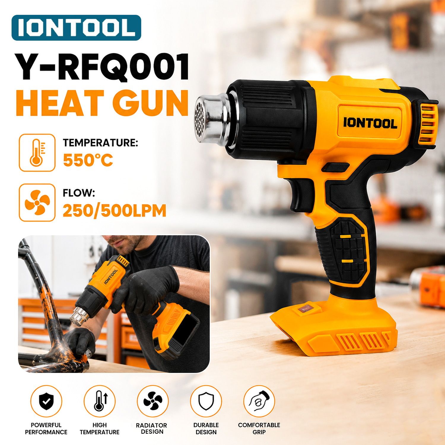 Cordless Heat Gun For Shrink Tubing - IONTOOL Żółta Bezprzewodowa Opalarka 550 ℃
