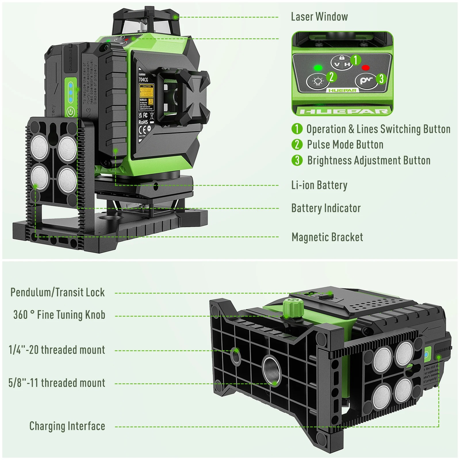 Huepar 704CG Cyfrowy Laserowy  – Laser Level 16 Lines 4D Green recenzja i cena